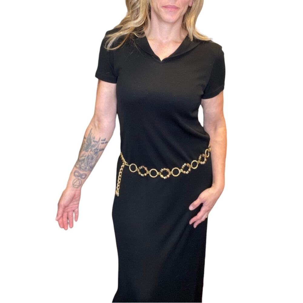 90's Vintage Donna Karen Black Wool Maxi Dress size Medium